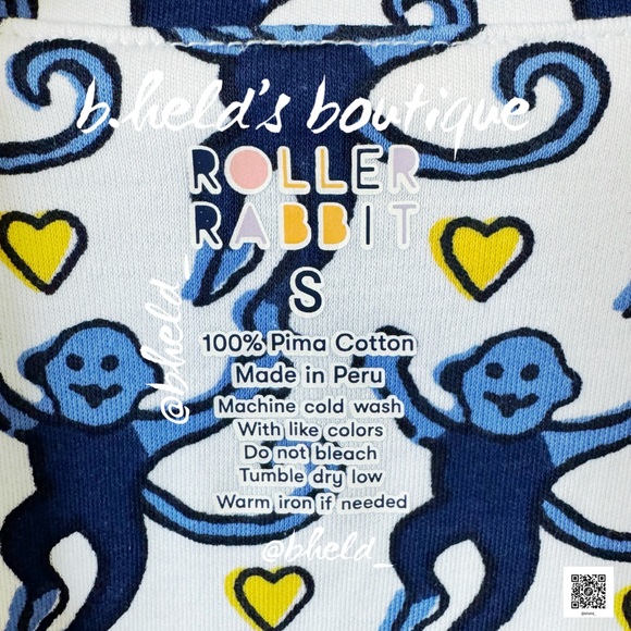 Roller Rabbit Lovely Monkey Polo Pajamas in Blue/Yellow Size Small Brand New NWT - Picture 9 of 14